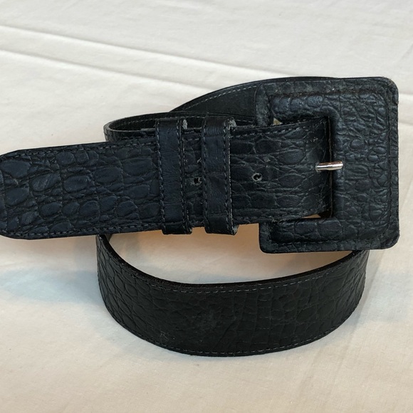 Plymouth Black Leather Croc Pattern Belt Italy - Picture 1 of 6
